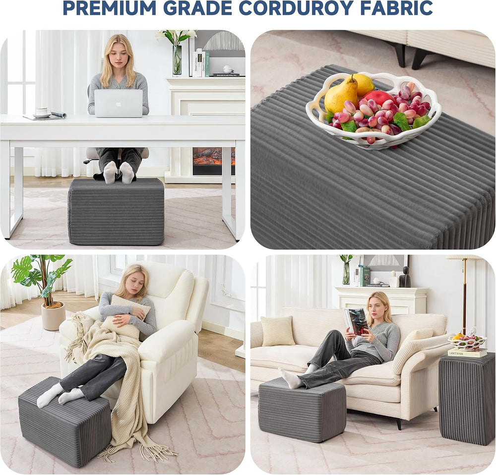 Rectangular Stuffed Pouf Ottoman Foot Rest, Corduroy Floor Pouf with Foam Chu...