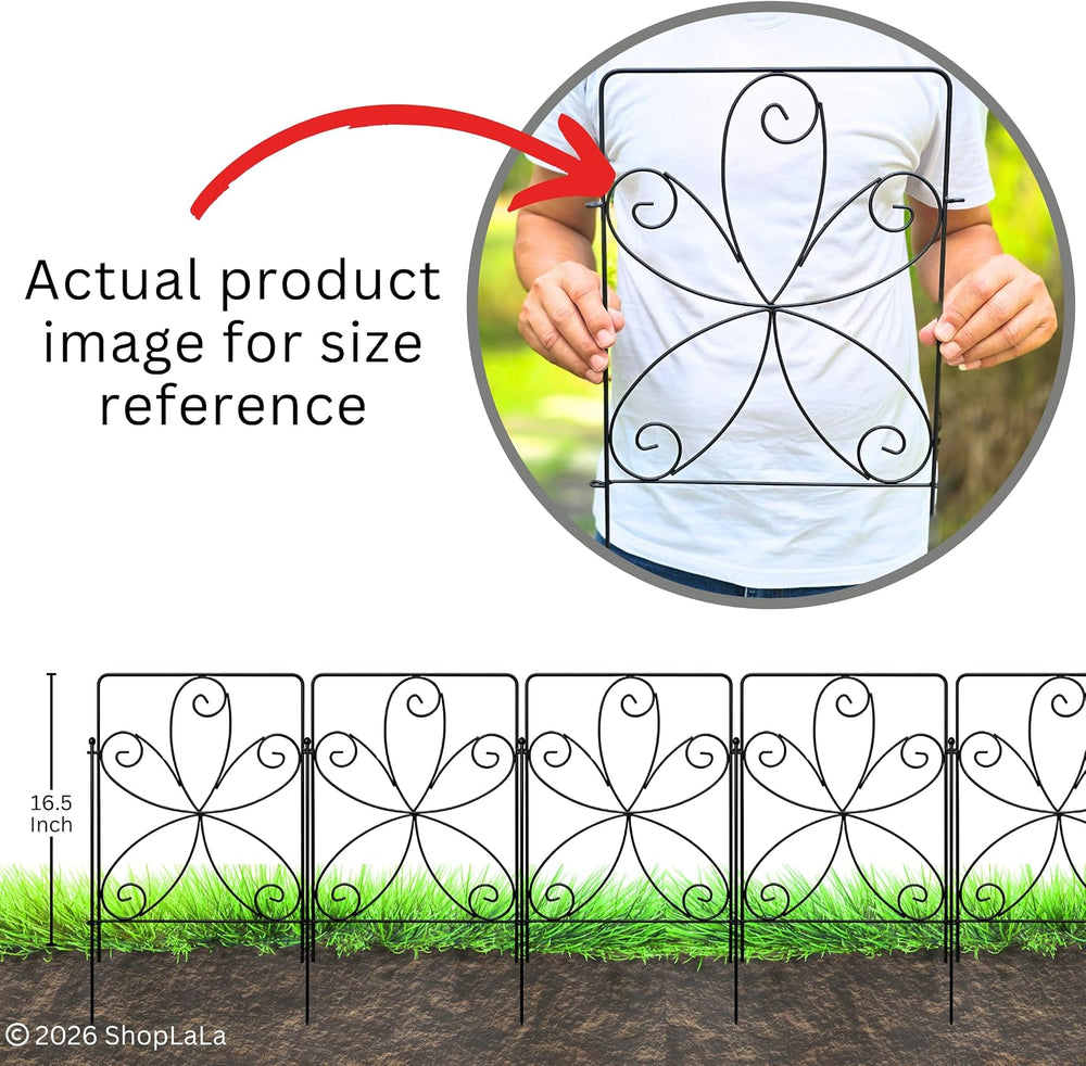 ShopLaLa Garden Fencing (10 Panels) 12.5in(L) x 16.5in(H) Rustproof Black Met...