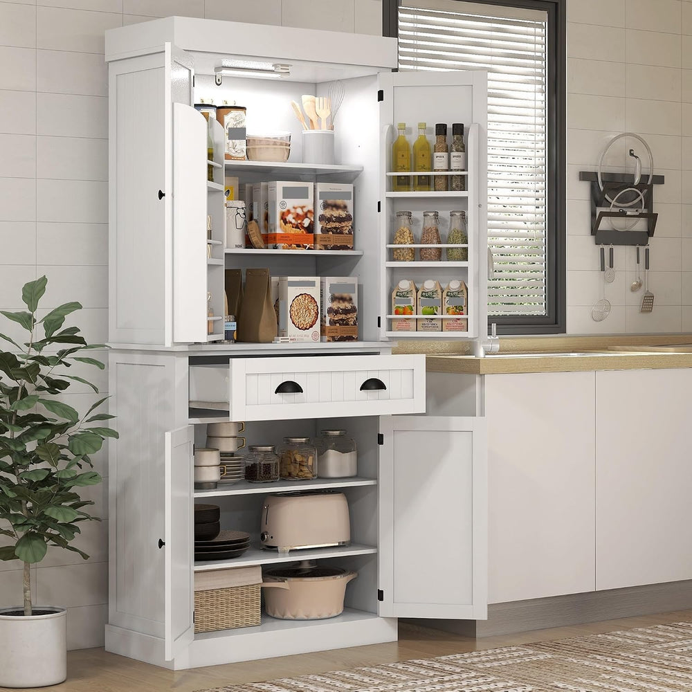 71" Kitchen Pantry Cabinet with Motion Sensor Light, Tall Storage Cabine...
