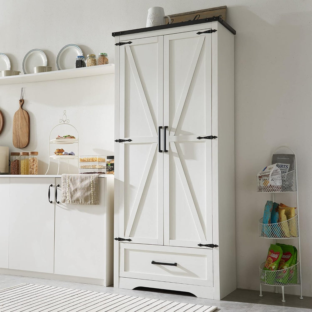 JXQTLINGMU Farmhouse Kitchen Pantry Cabinet - 72" Tall Wood Kitchen Stor...