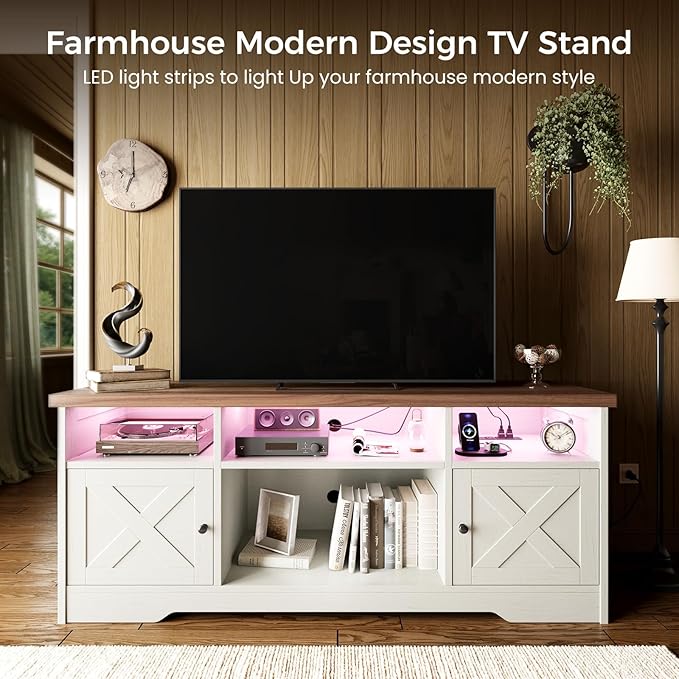 Casaottima TV Stand for 65 Inch TV, Farmhouse Entertainment Center with Power...
