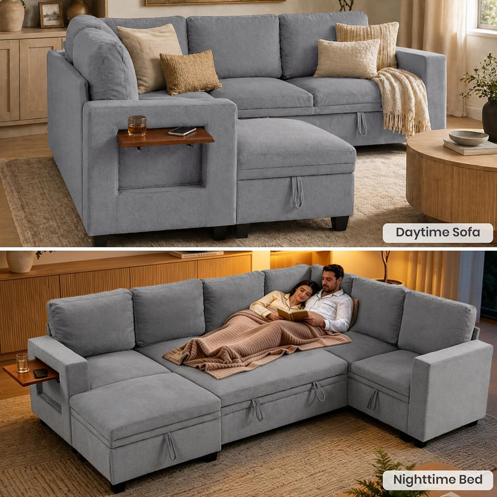 105" Modular Sectional Sleeper Sofa with Pull Out Bed, U Shaped Couch wi...