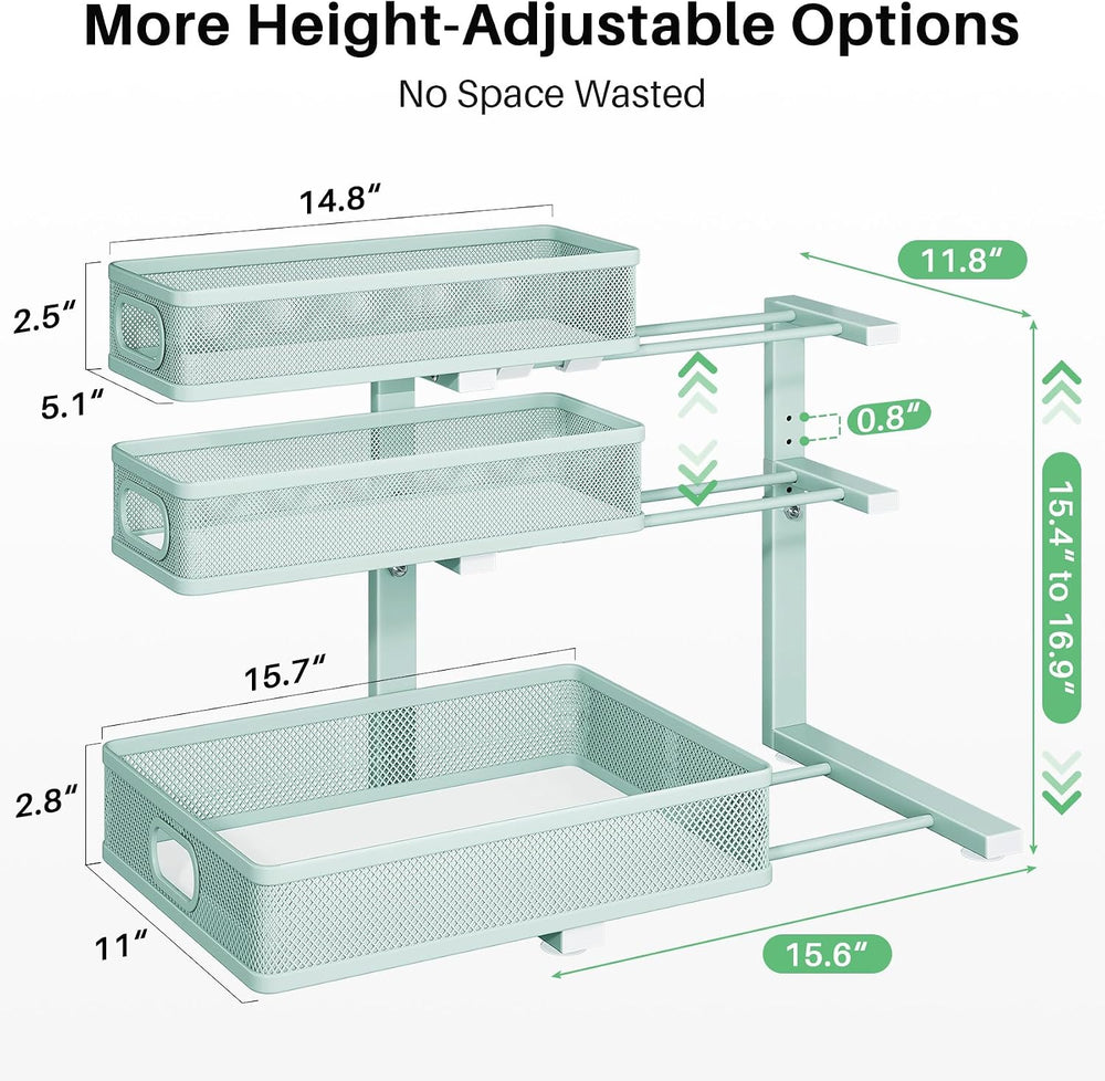 Under Sink Organizer, 2-Pack 3-Tier Height Adjustable Thickened Metal Pull ou...