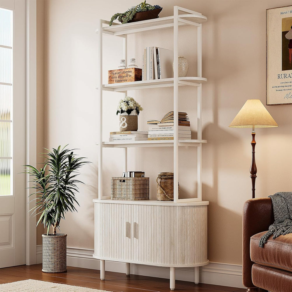 ComfyCorner 4 Tier Bookshelf with Cabinet, 71" Tall Display Bookcase White
