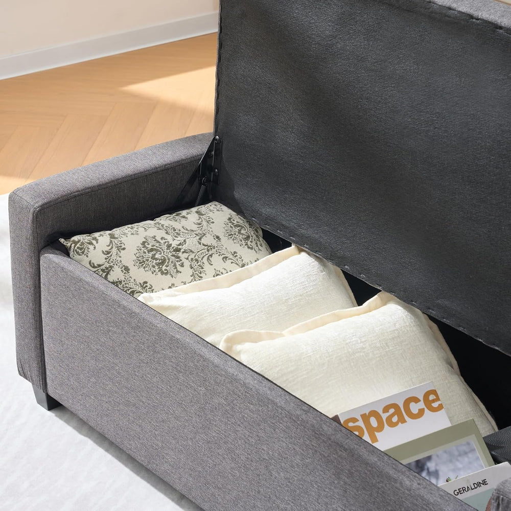 Storage Bench for Bedroom, 48.4'' End of Bed Grey Ottoman Lined Fabri...
