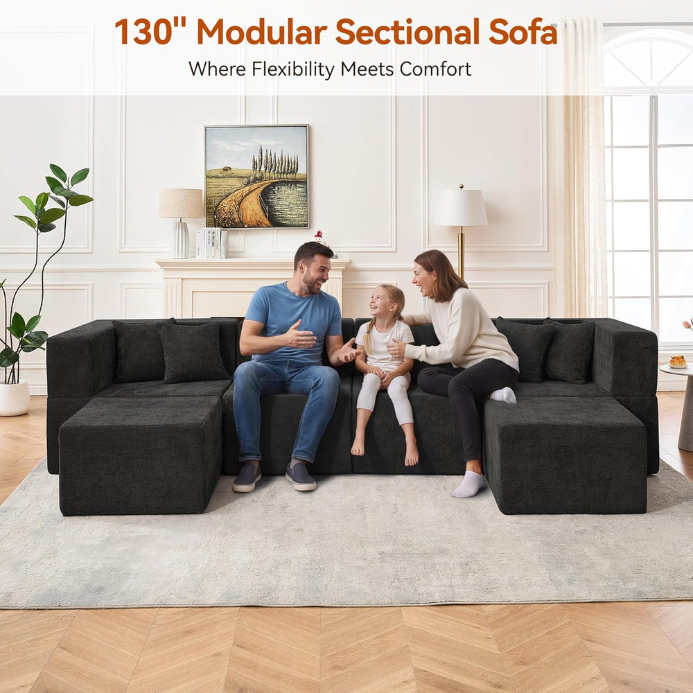 MONVANE 130'' Modular Sectional Cloud Couch for Living Room, 6 Seater...