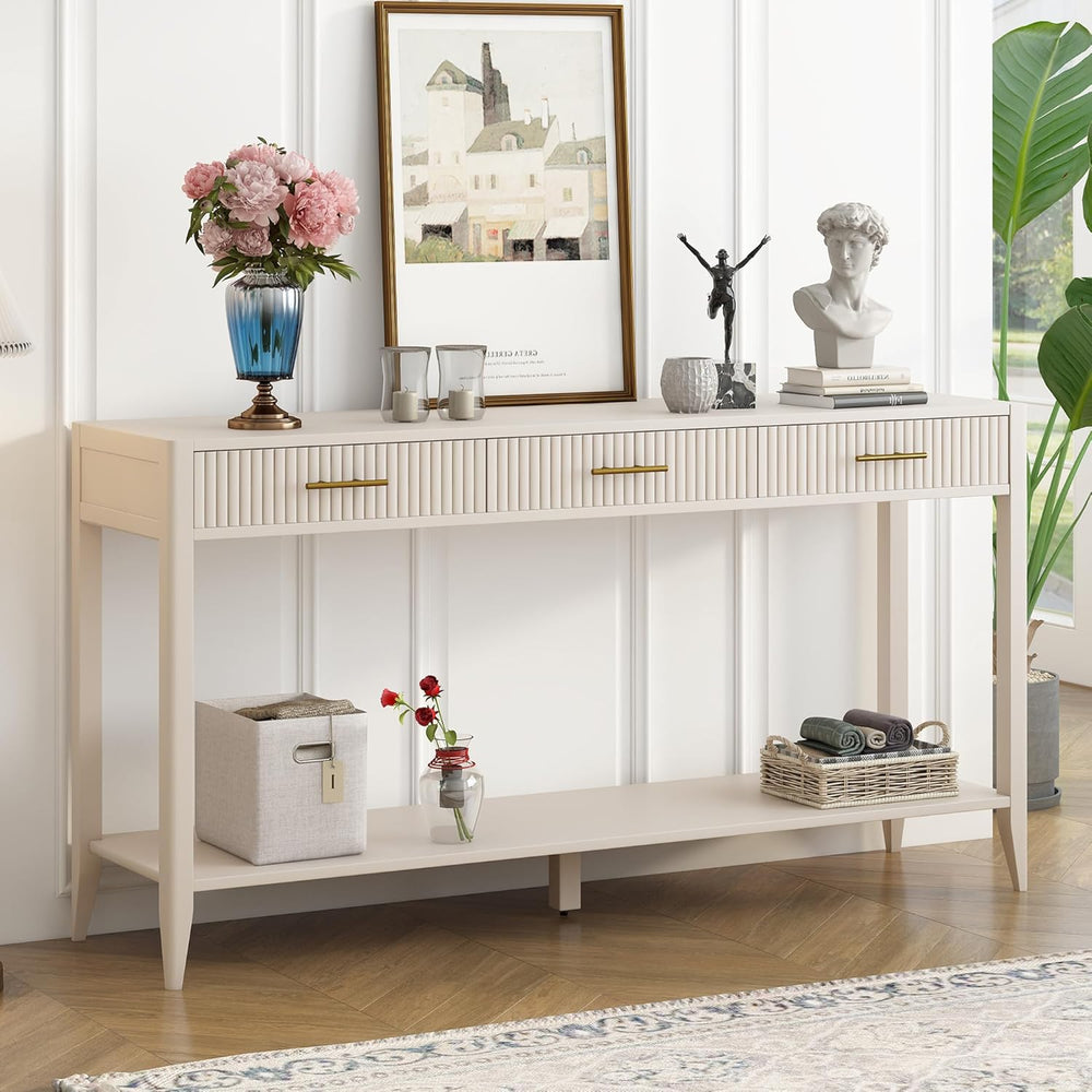 Knocbel Entryway Console Table with 3 Vertical Stripe Drawers and Storage Bot...