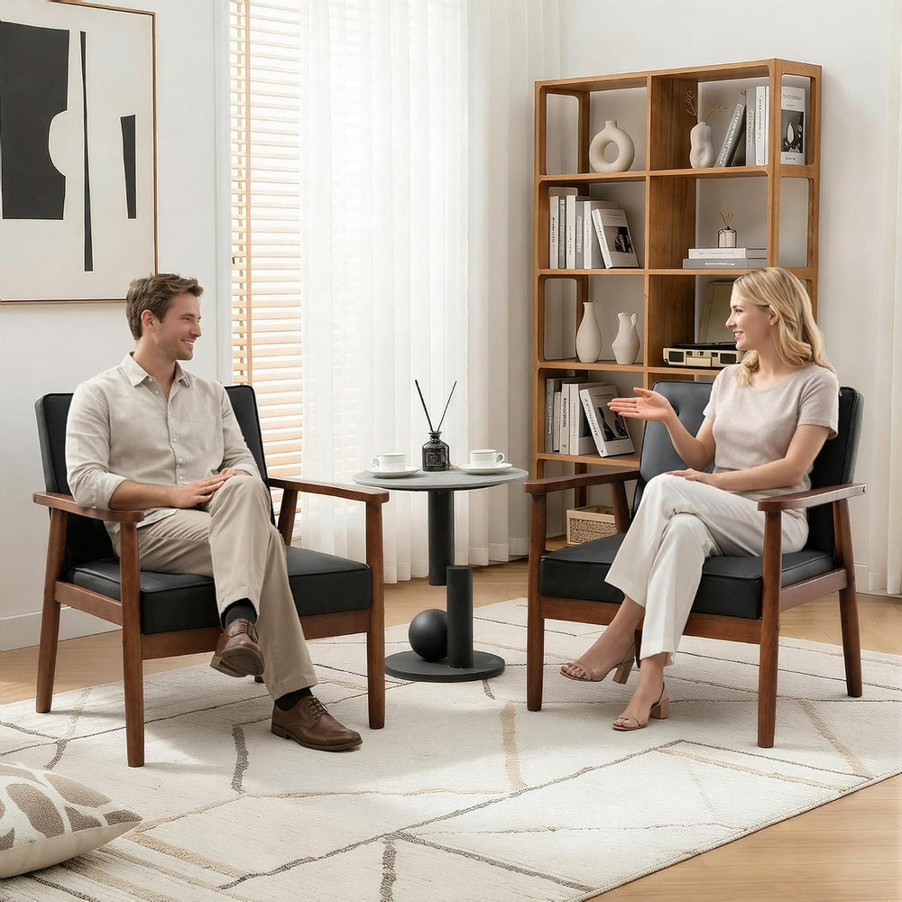 Waiting Room Accent Chairs Set of 2, Black Leather ArmChairs, Office Guest | ...