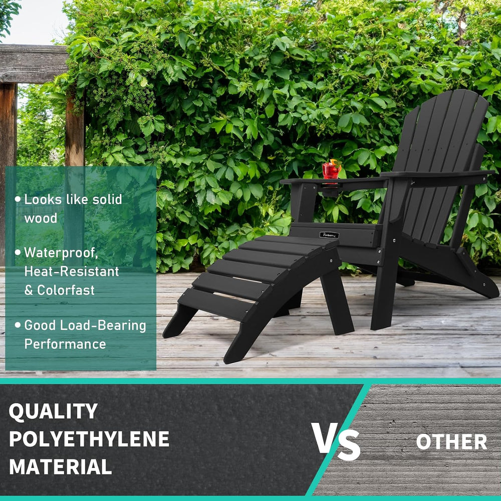 FUNBERRY Folding Adirondack Ottoman Set of 2, HDPE All Weather Outdoor Foot R...