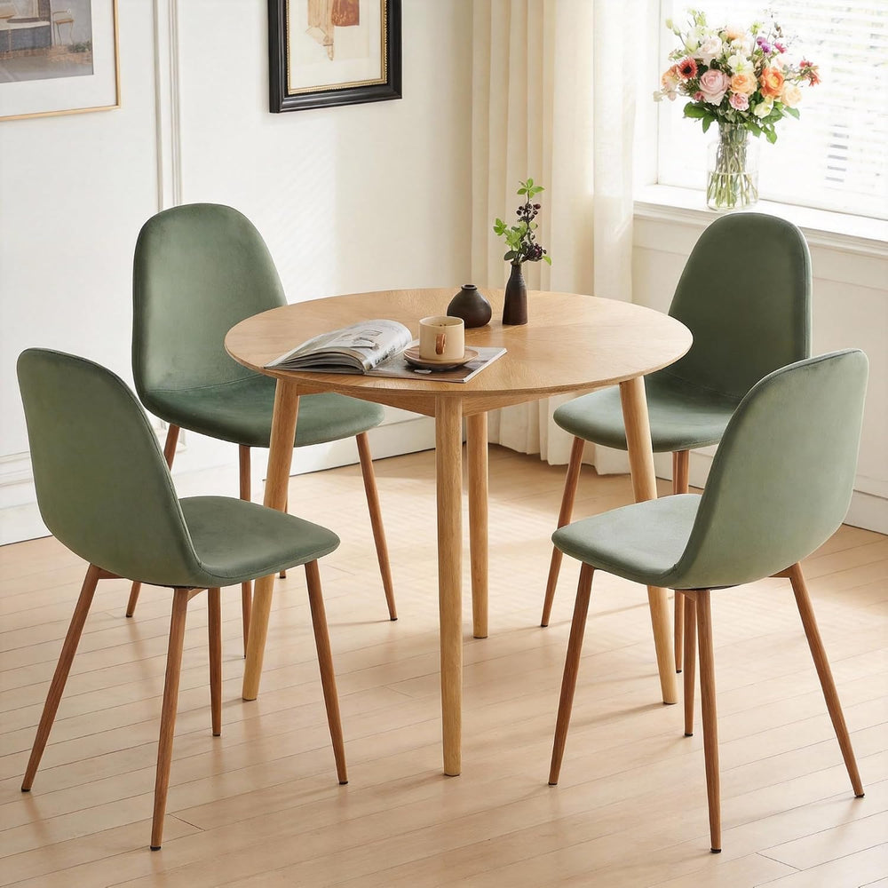 Small Dining Table Set for 4, Modern Round Dining Table with 4 Velvet Dining ...
