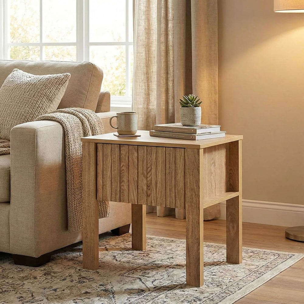 New Classic Furniture Thayer Wood 1-Drawer End Table/Bedside Table in Natural