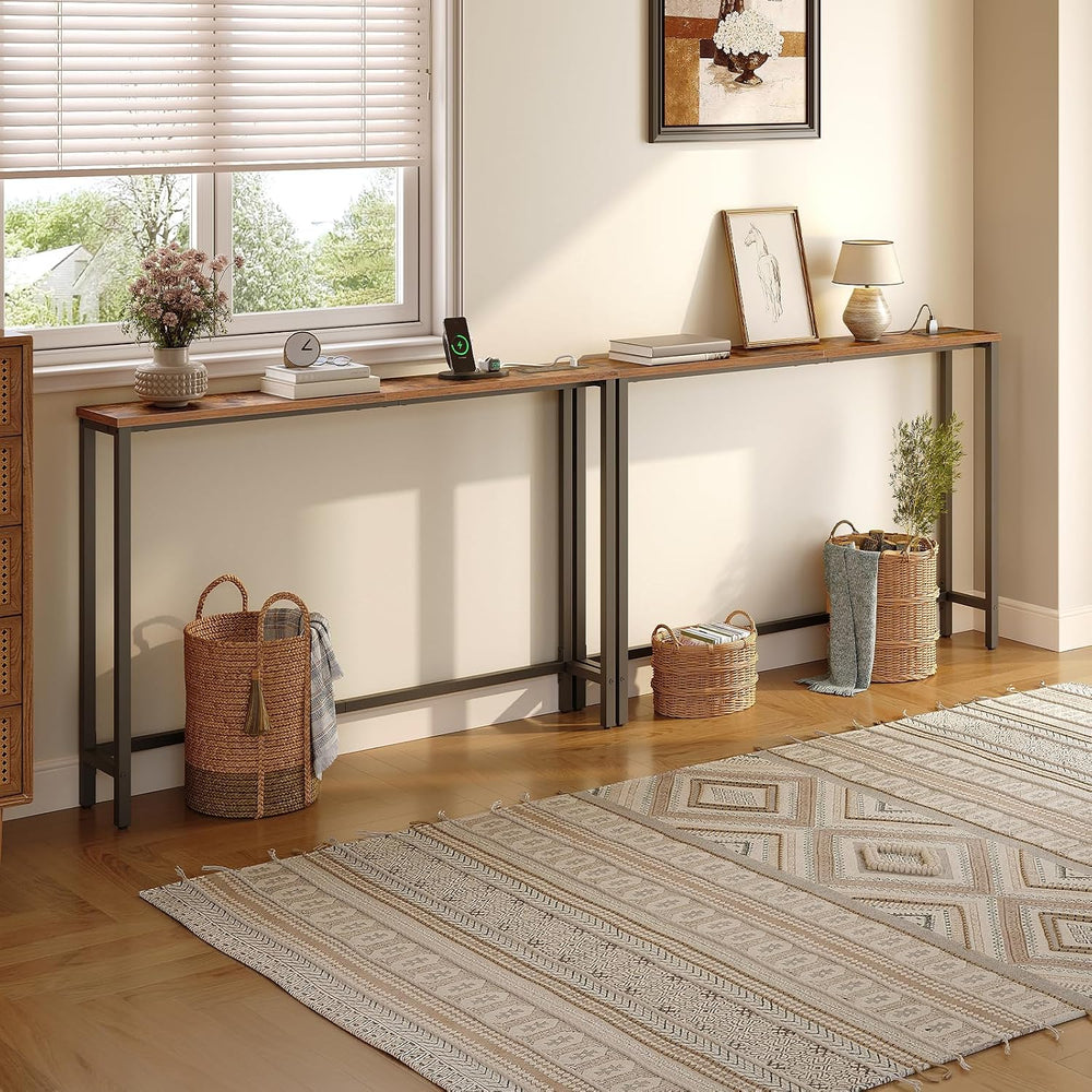 HOOBRO 47.2" Narrow Console Table with Power Outlet, 5.9" Behind Co...
