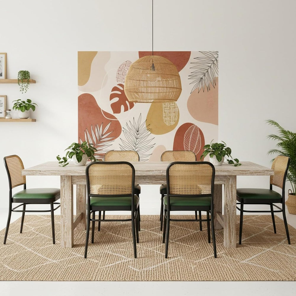 Rattan Dining Chairs Set of 4, Mid-Century Modern, Green | Cane Back Design, ...