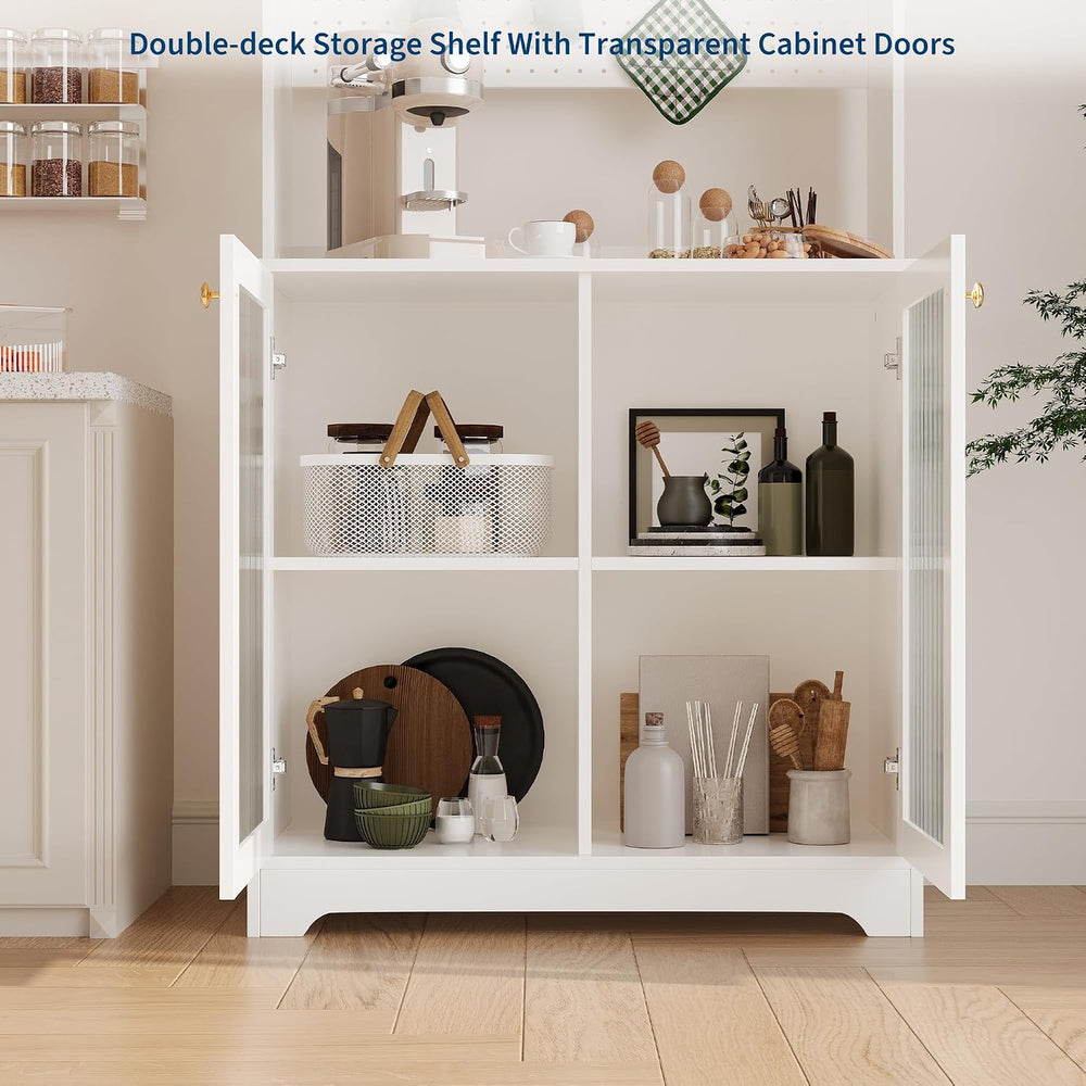 71" Tall Pantry Cabinet with 2 Glass Doors, Freestanding Kitchen Storage...