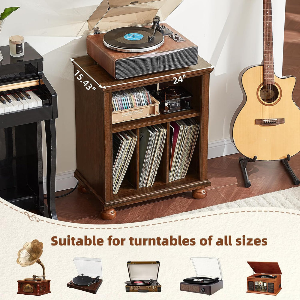 Joaxswe Record Player Stand with Charging Station Up to 200 Albums, 24" ...