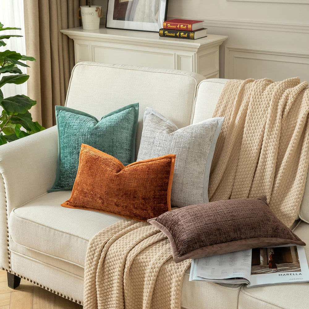 Yaertun Pack of 2 Chenille Textured Decorative Throw Pillow Covers Accent Sol...