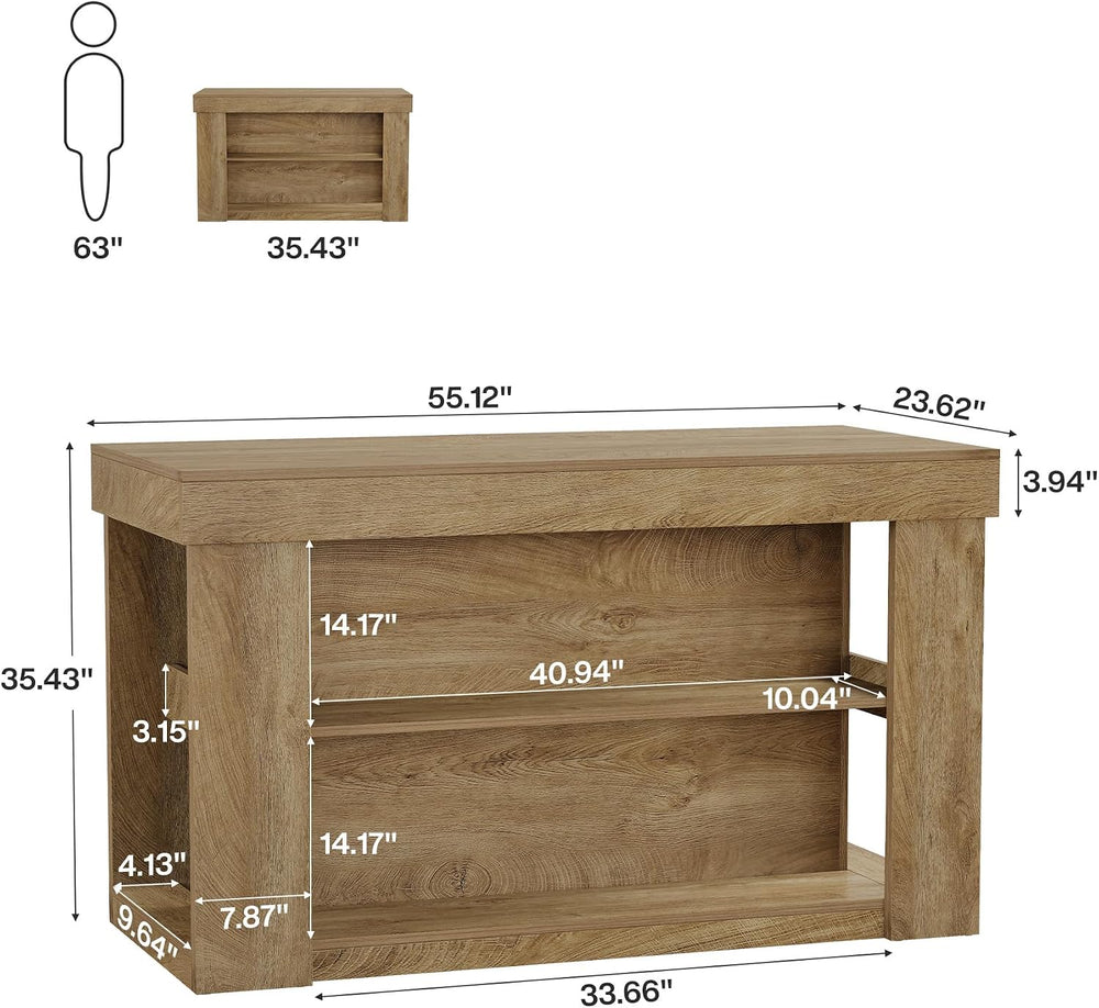 Tribesigns 55-Inch Kitchen Island with 2 Storage Shelves and Seating | Farmho...