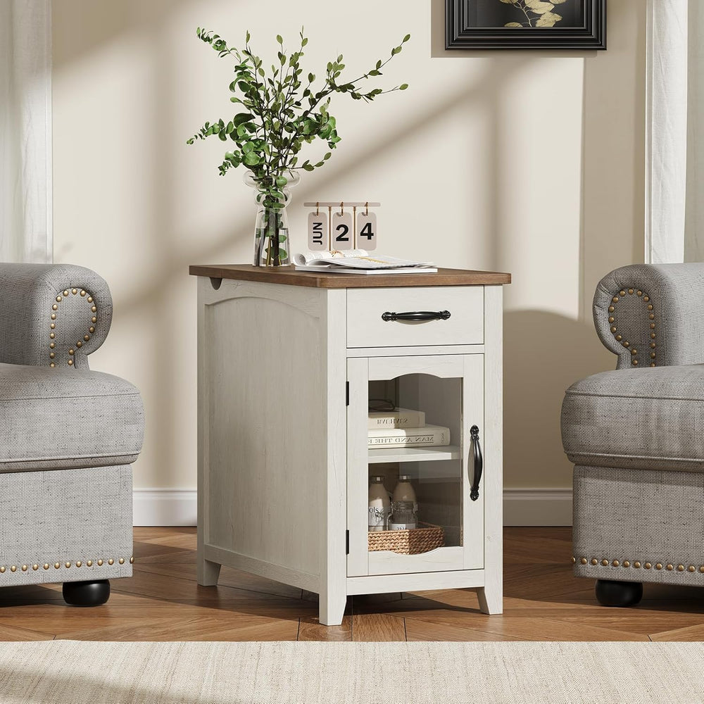 ONBRILL End Table with Charging Station, Narrow Side Table for Living Room, F...
