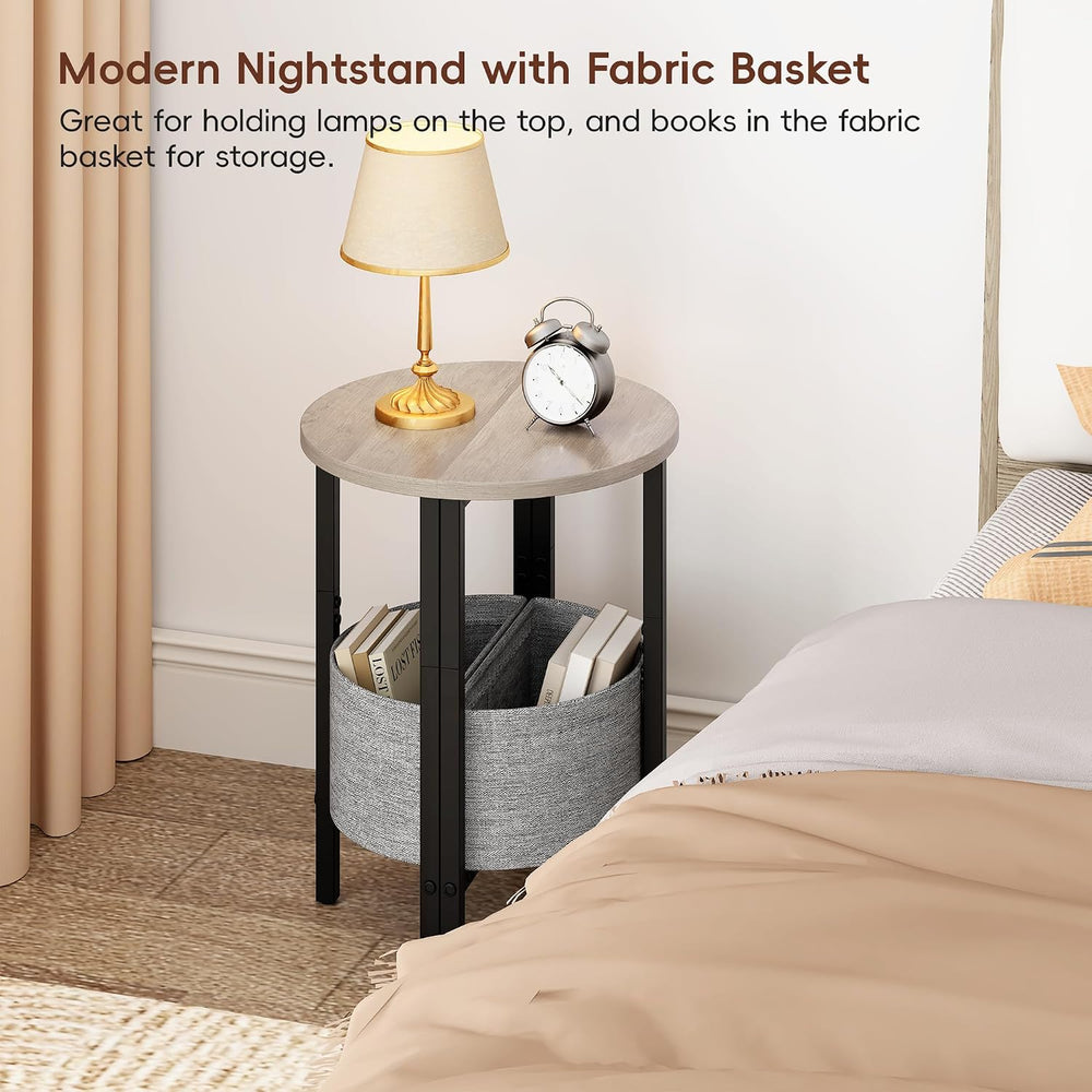 Vagusicc Small Round Side Table End Table, Tall Accent Table with Storage Bas...