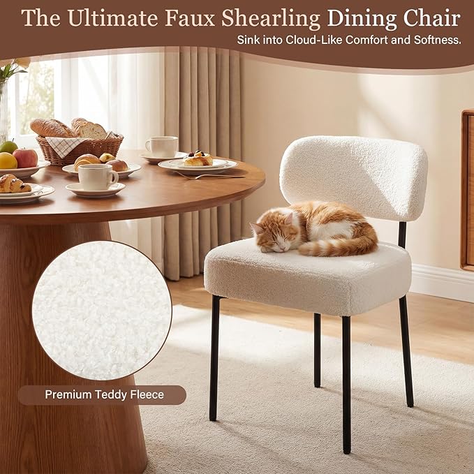 Dining Chairs, White Boucle Dining Chairs, Kitchen Dining Room Chairs Curved ...