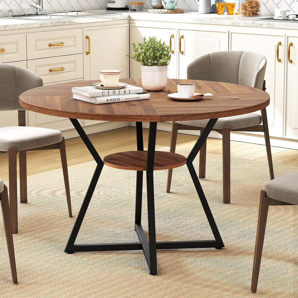 KOTEK 47 Inches Round Dining Table for 4, Farmhouse Kitchen Table with Storag...