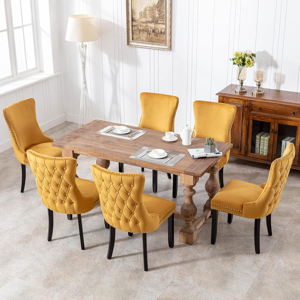 Set of 2 Velvet Dining Chairs, Elegant Tufted High Back Accent Chairs with Na...