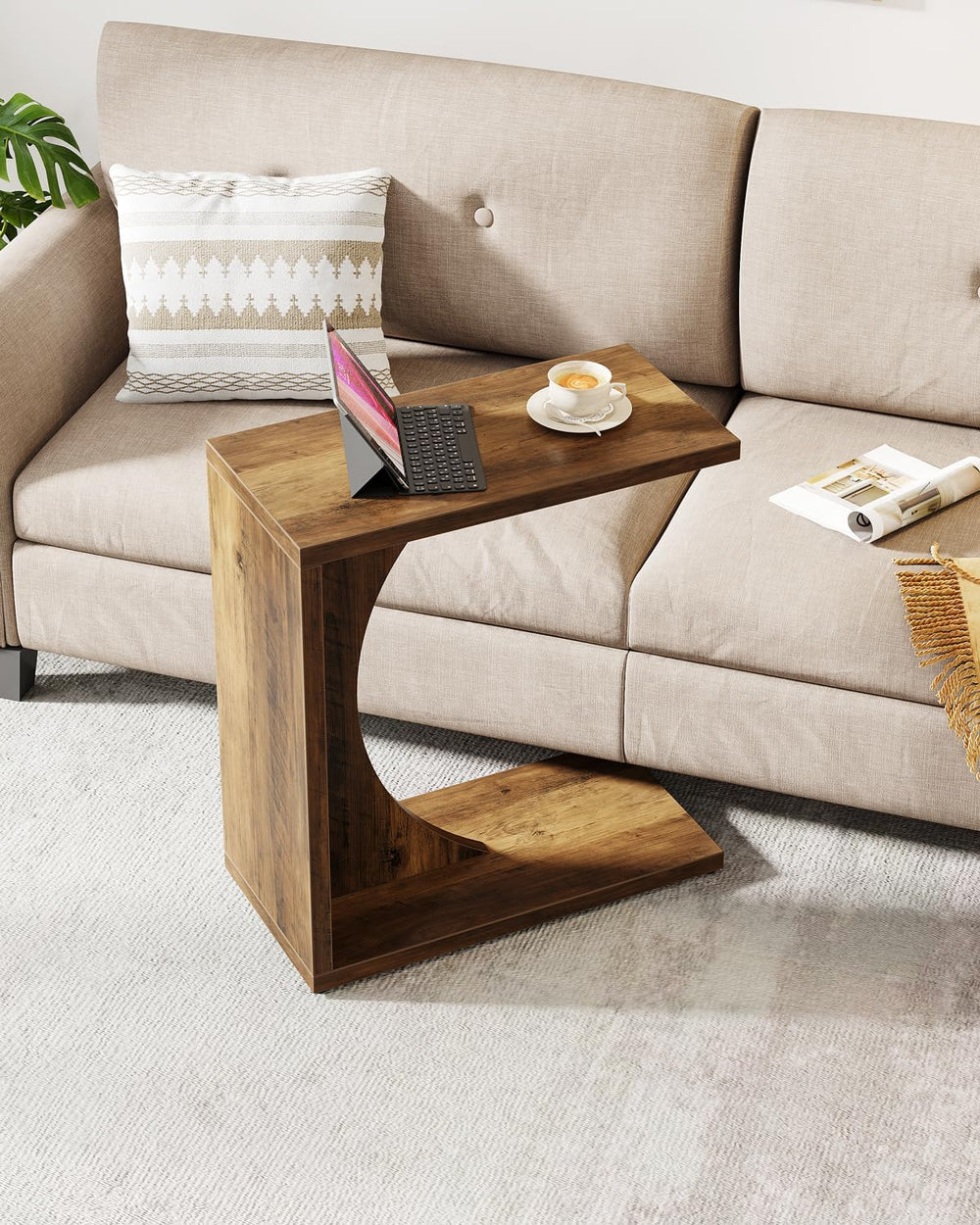 Tribesigns C-Shaped End Table for Couch, Sofa Side Table, C Table for Small S...