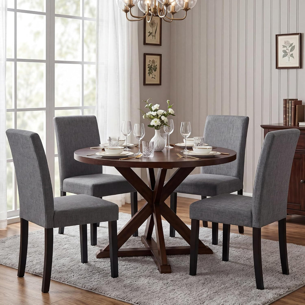 LSSBOUGHT Modern Dining Chair Set of 6 Urban Style Linen Kicthen Chairs with ...