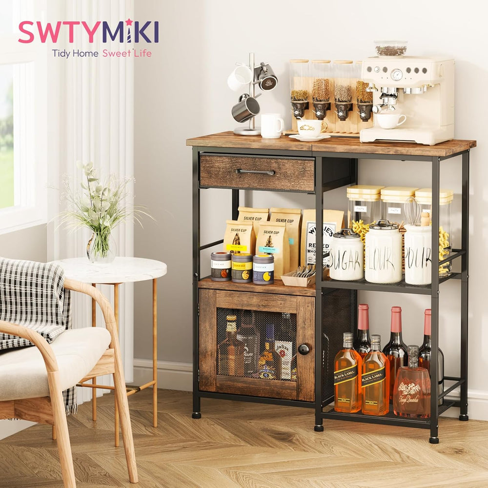 SWTYMIKI Coffee Bar Cabinet for Home - Farmhouse Coffee Stand Station Multi-P...