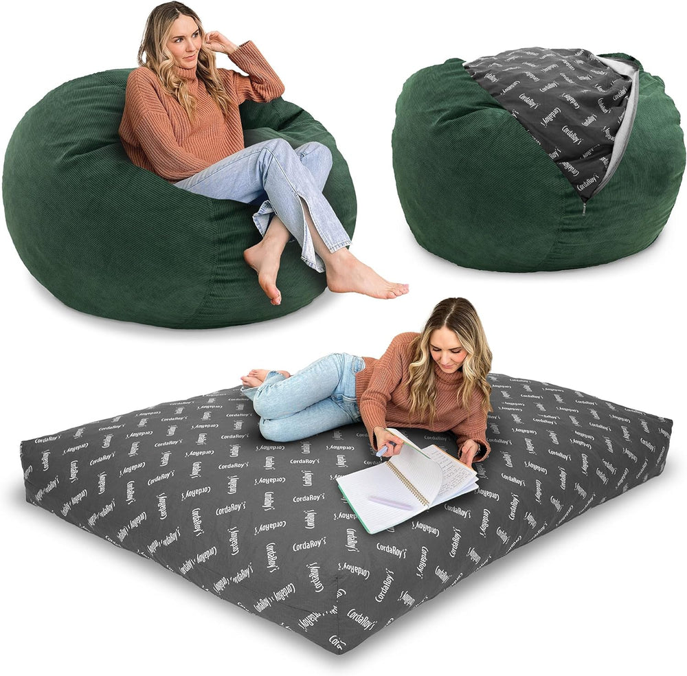 CordaRoy's Corduroy Bean Bag Chair, Convertible Chair Folds from Bean Bag...