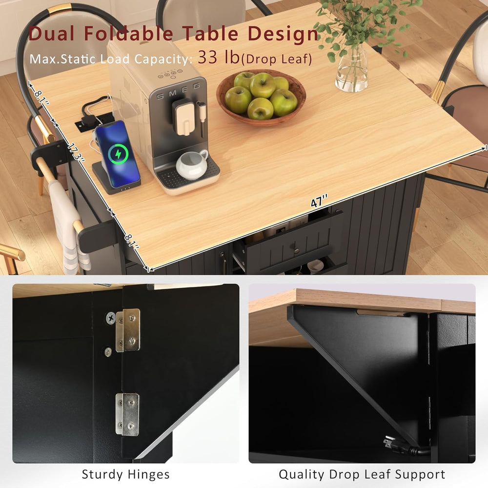 Kitchen Island with 2 Drop Leaf, Home Cart Island on Wheels Foldable Dining T...