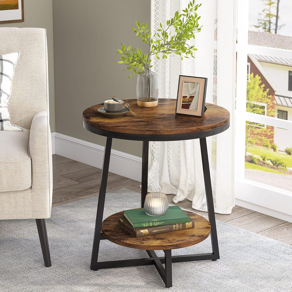 Tribesigns Round End Table Set of 2, 2 Tier Side Table with Storage Shelf, In...