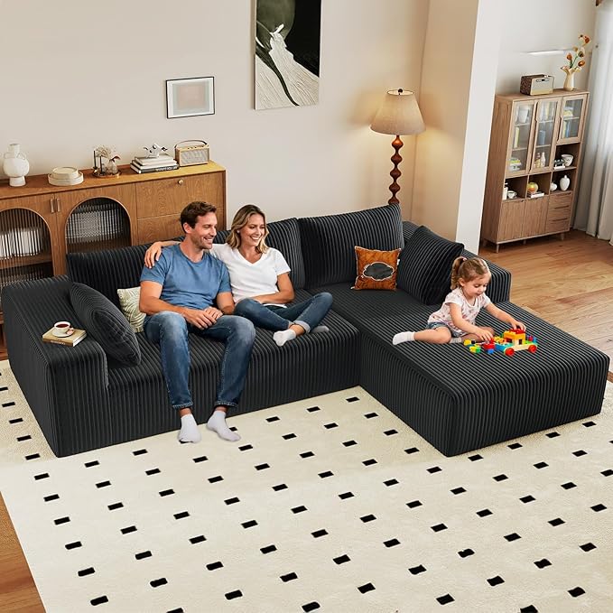 96" Modular Sectional Couch, L Shaped Cloud Sofa with Chaise Lounge, Cor...