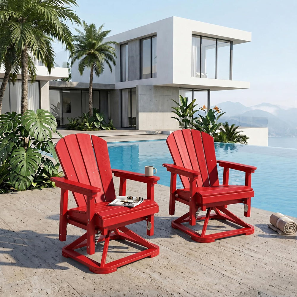 Set of 2 Adirondack Swivel Glider Chairs, All-Weather HDPE Patio Glider Set f...