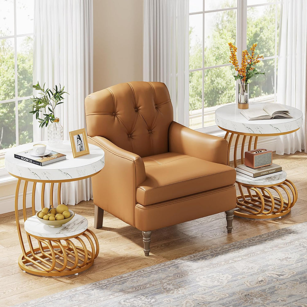 Tribesigns Round End Table, 2-Tier Modern Wood Side Table with Shelf Storage,...