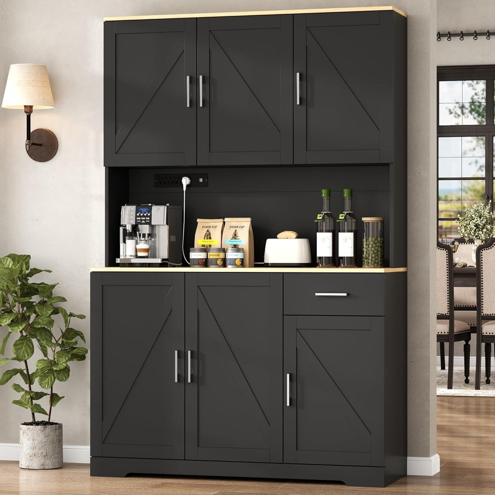 71" Tall Kitchen Pantry Storage Cabinet with Charging Station,Farmhouse ...