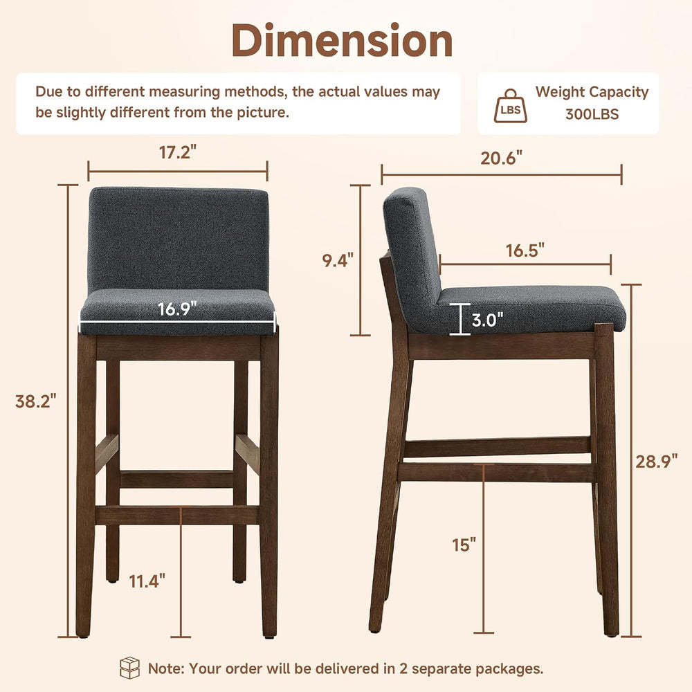 28.9 Inch Bar Stools Set of 4, Counter Height Bar Stools with Backs, Comforta...