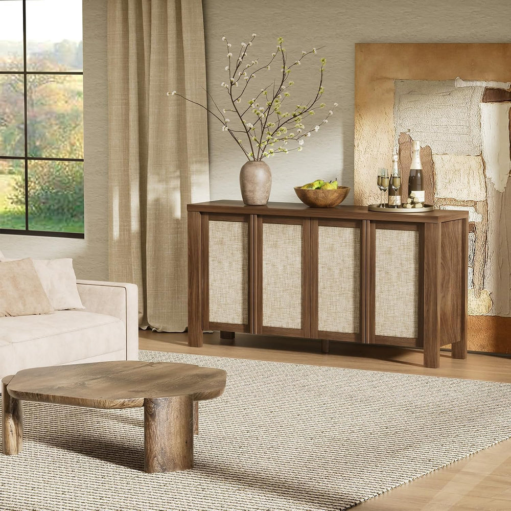 Yechen Buffet Cabinet with Storage, 63" Wide Sideboard with Solid Wood H...