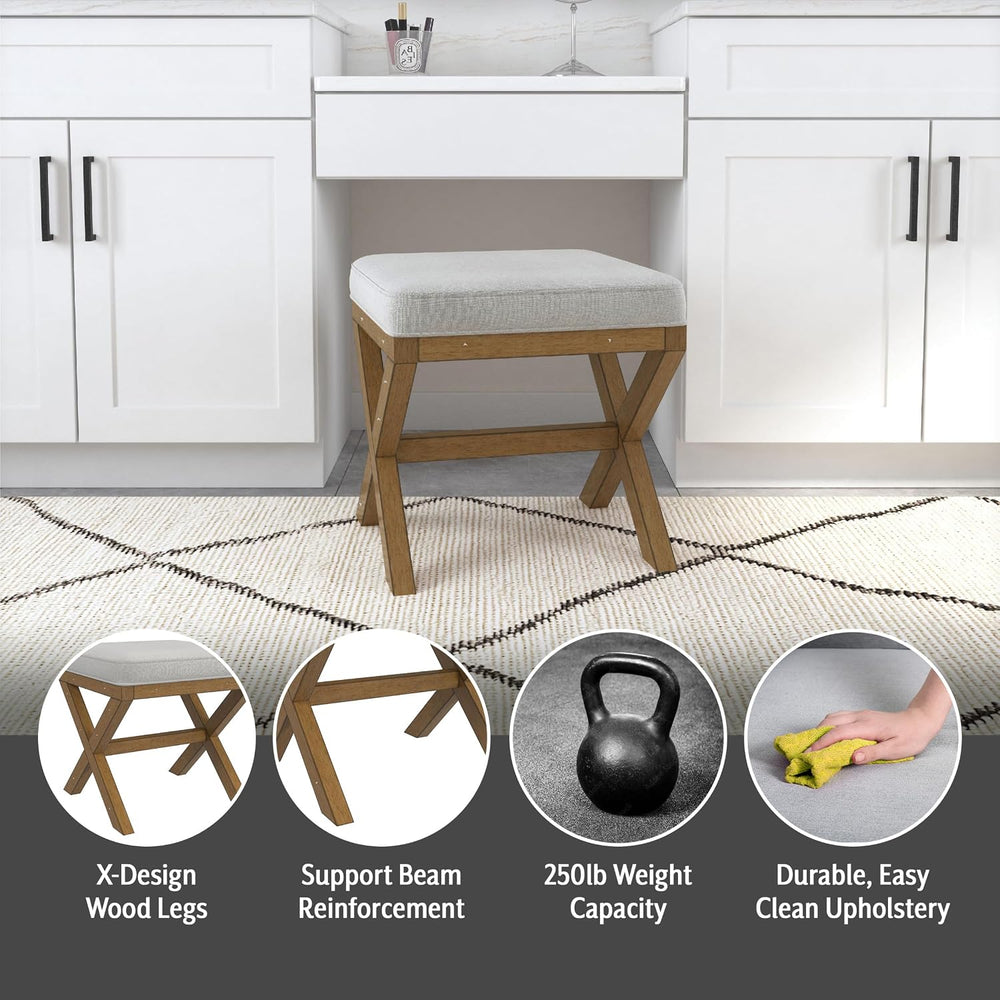 Hillsdale Somerset Backless Wood Vanity Stool for Makeup Room or Bathroom, Da...