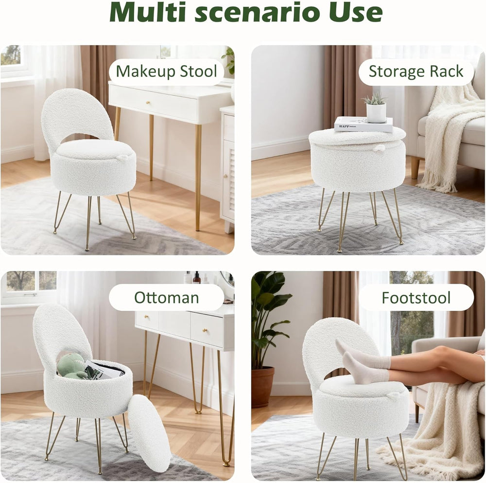 Korser Vanity Stool Chair with Storage and Folding Back, 13"x13"x27...