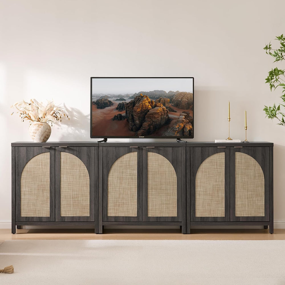 SICOTAS 68" W Rattan Sideboard Buffet Cabinet with Storage Set of 2, Mod...