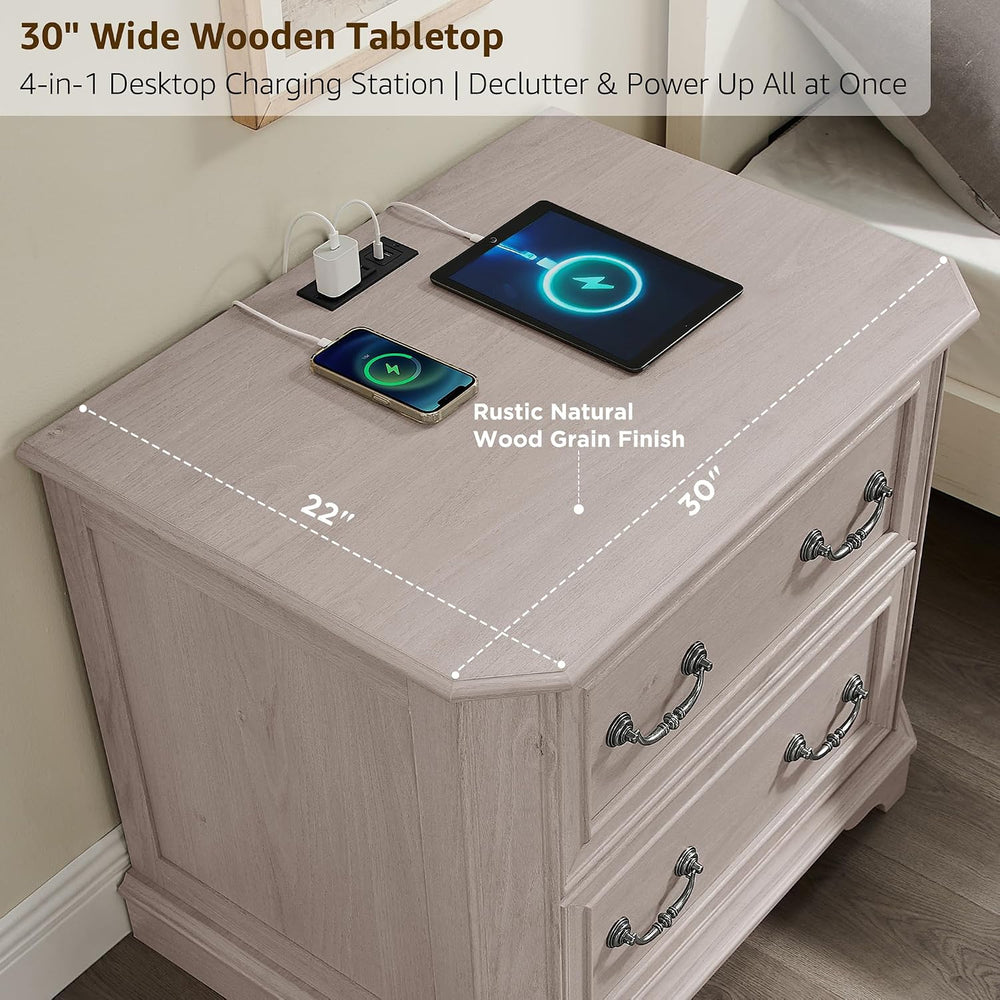 T4TREAM 30" Farmhouse Nightstand Set of 2 w/Charging Station | Large End...