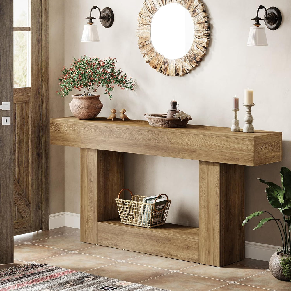 Tribesigns 63" Console Table, Farmhouse 2-Tier Entryway Table with U-Sha...