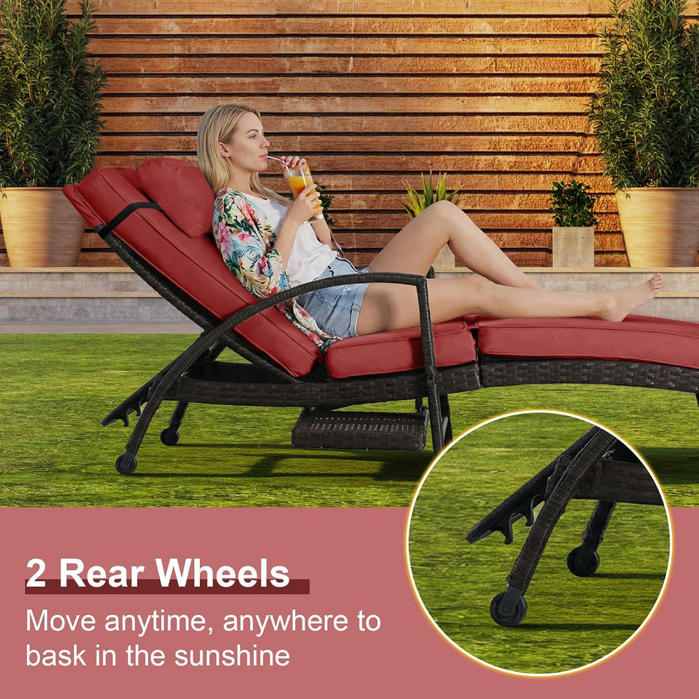 Outdoor Patio Chaise Chair Wicker Lounge Chairs for Outside Pool Chaise Loung...