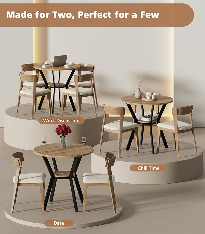 Round Kitchen Tables for 2-4, 31.5" Small Dining Tables with Storage, Ru...