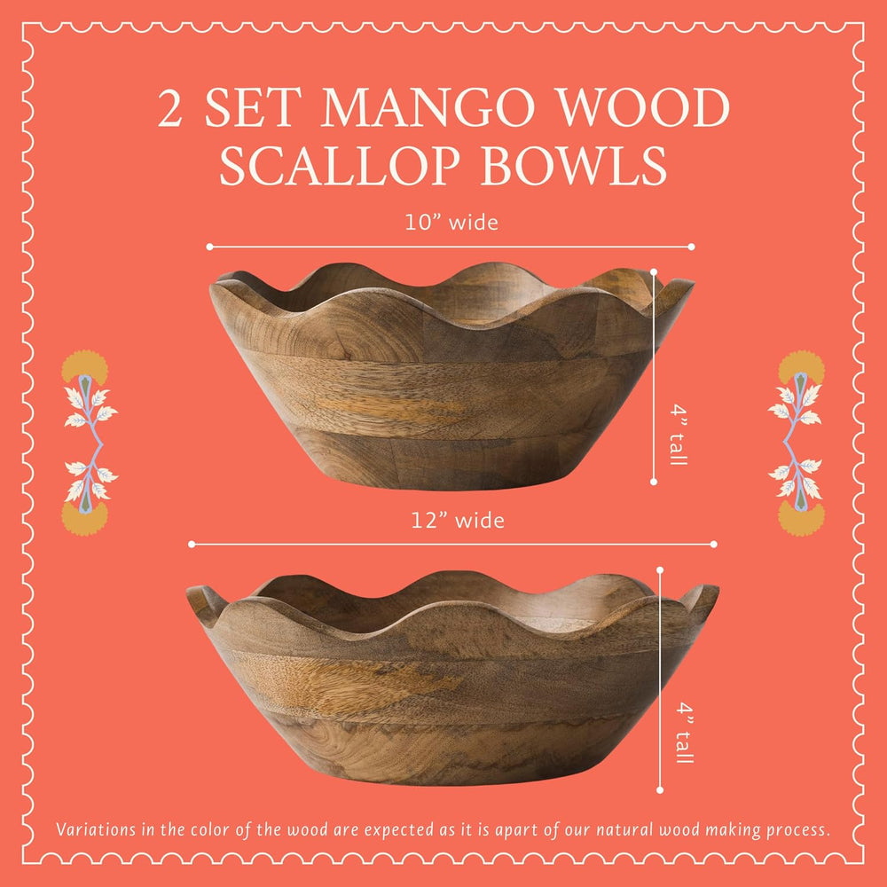 Premium Acacia Salad Bowl Set - Natural Finish, 10in and 12in, 2-Set