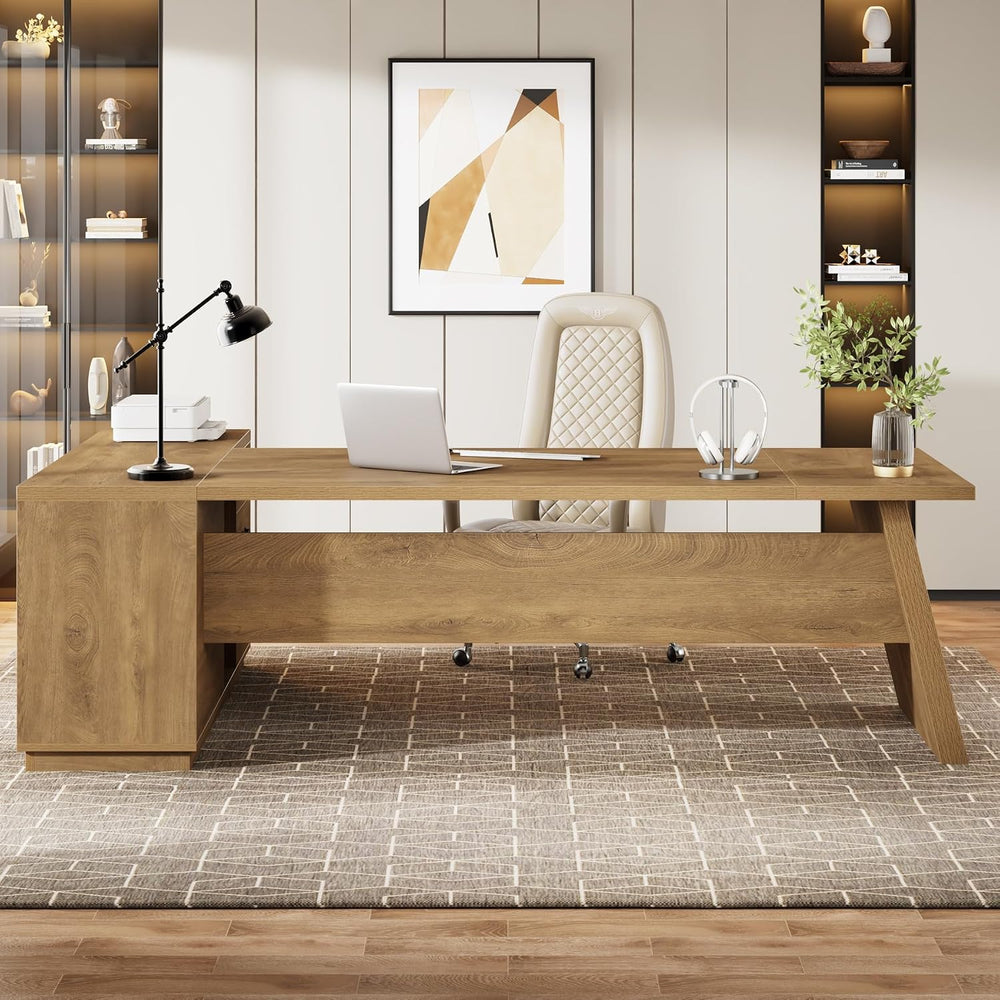 Tribesigns 78" L-Shaped Executive Desk, Large Modern Office Desk with Dr...