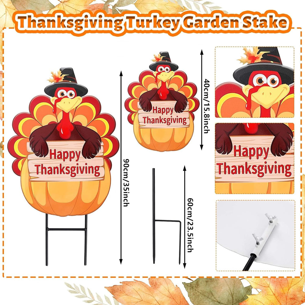Whaline 2 Pack Fall Thanksgiving Metal Decorative Garden Stake Turkey Pumpkin...
