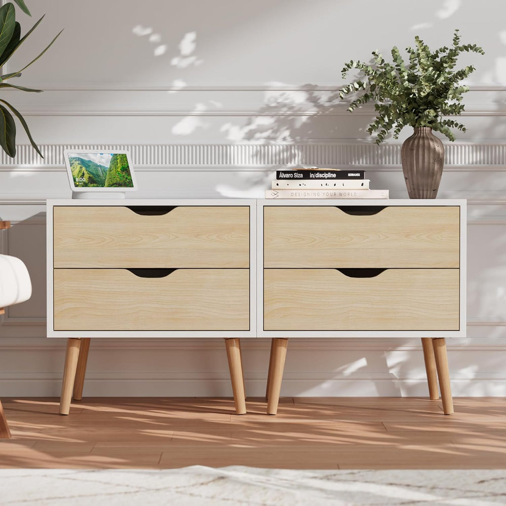 End Table Set of 2 with Storage Drawers, Modern Nightstands Small Sofa Side T...