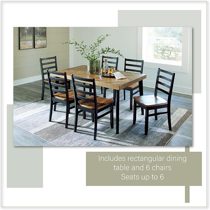 Signature Design by Ashley Blondon Rectangular Dining Room Table Set with 6 C...